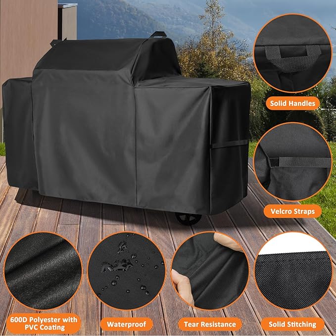Grill Cover for Traeger Woodridge Pro Grill & Woodridge Elite Grill, 600D Heavy Duty Waterproof Full Length Cover, BAC776 for Traeger TFB97JLH TFC97XLH, Outdoor Pellet Grill Accessory