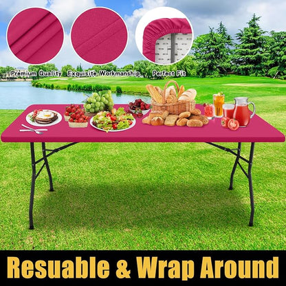 Smiry Rectangle Picnic Table Cloth, Waterproof Elastic Fitted Tablecloths for 4 Foot Tables, Washable Polyester Table Cover for Camping, Indoor and Outdoor (Fuchsia, 24"x48")