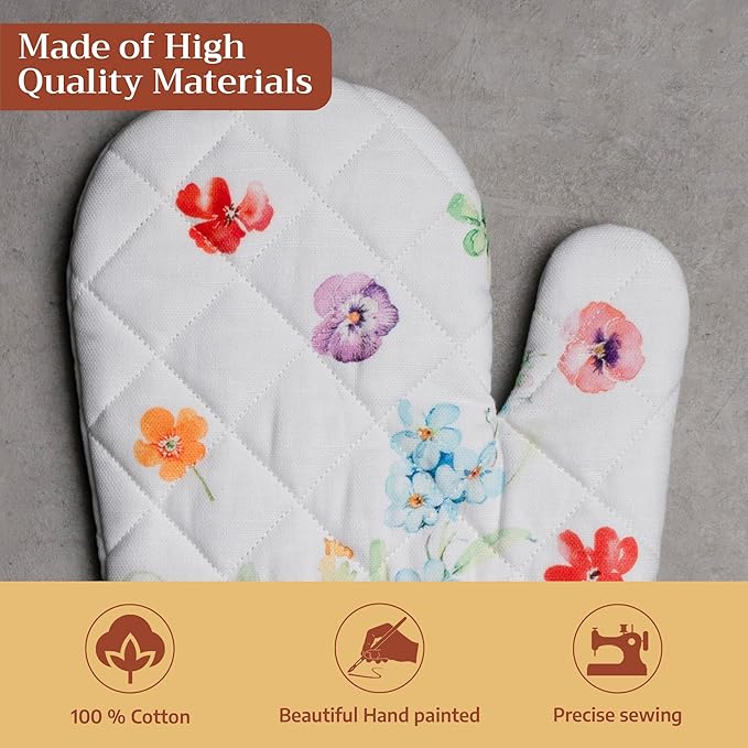 Maison d'Hermine Oven Gloves 100% Cotton Oven Mitt 7" x 13" with Loop Heat Resistant BBQ Cooking Gloves Baking Grilling Kitchen Hotel Home Farmhouse Spring Summer (Pack of 1, Summer Whisper)