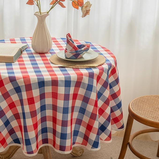 Patriotic Waterproof Tablecloth - Red, White & Blue Buffalo Plaid Table Cover, Stain-Resistant & Washable, Indoor & Outdoor Picnic Tablecloth for 4th of July, Memorial Day