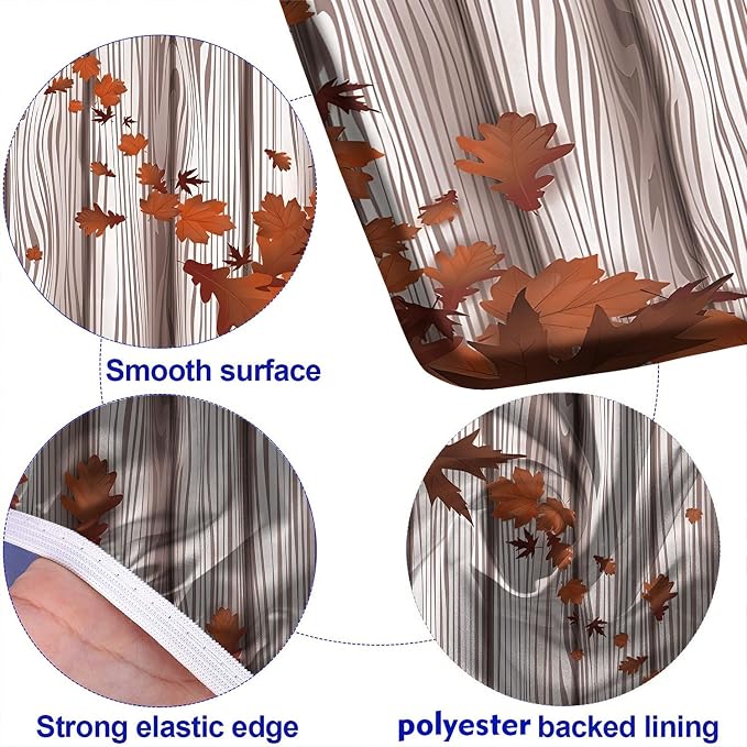 Autumn Picnic Table Cover with Bench Covers, Fall Maple Tree and Leaves Rustic Wooden Planks Elastic Edged Table Cover, 28x72 Inch, 3 Piece Set, for Picnics Indoor and Outdoor Dining Use