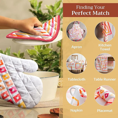 Maison d' Hermine Pot Holders 100% Cotton Heat Resistant Potholders 8" x 8" Hot Pads with Loop BBQ Cooking Baking Hotel Farmhouse Kitchen Handling Hot Pans Spring Summer (Pack of 1, Summer Maze)