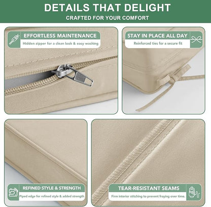 Summsun Patio Chair Cushions 22 x 22 Inch, Cream | Double-Sided Water Resistant, Removable Cover, Back Pillow & Seat Cushion, Tie Straps, Fit for Patio, Garden, Sofa Couch