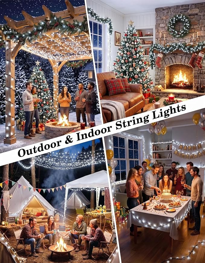 2 Pack 100LED Solar Christmas String Lights Outdoor Waterproof | Total 66FT Twinkle Lights with 8 Lighting Modes Remote for Outside Christmas Trees Decorations, Cool White