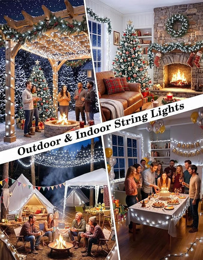 2 Pack 100LED Solar Christmas String Lights Outdoor Waterproof | Total 66FT Twinkle Lights with 8 Lighting Modes Remote for Outside Christmas Trees Decorations, Cool White