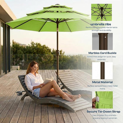 10ft Patio Umbrella, 3 Tier Outdoor Market Table Umbrellas with 8 Fiberglass Ribs and Push Button Tilt, Windproof, Vented Canopy, UV Protection for Deck, Pool, Backyard