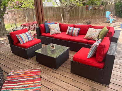 Outdoor Cushion Covers Replacement 14 Pcs, Red | Patio Cushion Covers fit for 7Pieces 6-Seater Wicker Rattan Sectional Couch Sofa Outdoor Cushion Slipcovers