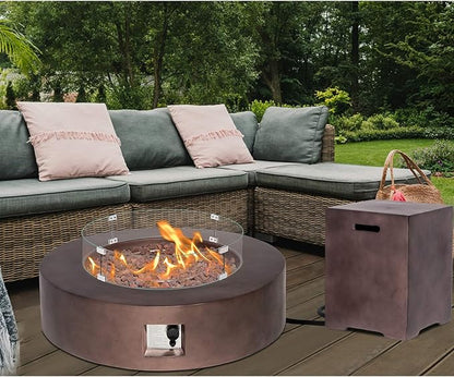 HOMPUS Outdoor Propane Fire Pit Table 42-inch 50,000 BTU Round Bronze Concrete Gas Fire Table w Tank Cover,Wind Guard,Lava Rocks,Rain Cover Smokeless FirePit for Outside Patio,Garden,Deck,Backyard