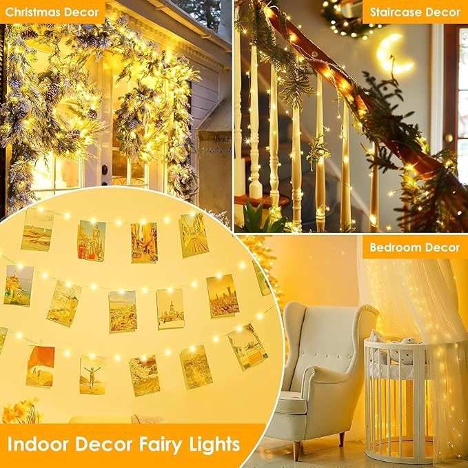 2 Pack 132FT 400 LED Fairy Lights with Remote, Plug in Twinkle Lights | 8 Modes, Timer, Dimmable, Memory Function, Waterproof Warm White String Lights for Bedroom Garden Party Christmas Decor