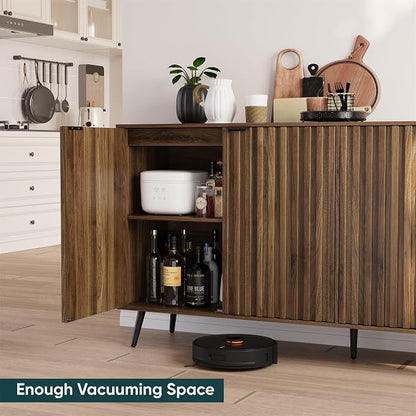 Semiocthome Walnut Buffet Cabinet with Storage, Large Sideboard Cabinet with 4 Fluted Doors and Metal Legs, Storage Cabinet with Adjustable Shelf, Accent Table for Living Room, Dining Room, Kitchen