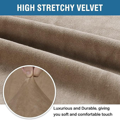 H.VERSAILTEX Stretch Velvet Loveseat Covers for 2 Cushion Couch Covers for Living Room Sofa Covers Slipcovers with Non Slip Straps Bottom, Ultra Thick Comfy Velour (Width 58"-72", Camel)