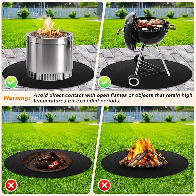 M METERXITY Round Fire Pit Mat, 48 Inch/ 121cm Fireproof Under Grill Mat for Outdoor Grill, Oil-Proof Waterproof Circular BBQ Pad for Deck & Patio