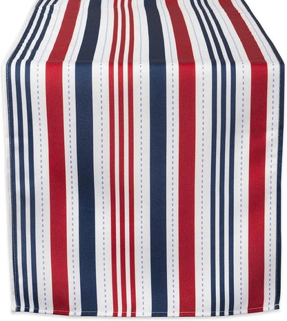 DII Patriotic Stripes Tabletop Collection, Stain Resistant & Waterproof, Table Runner, 14x108, Red, White, & Blue (Pack of 12)