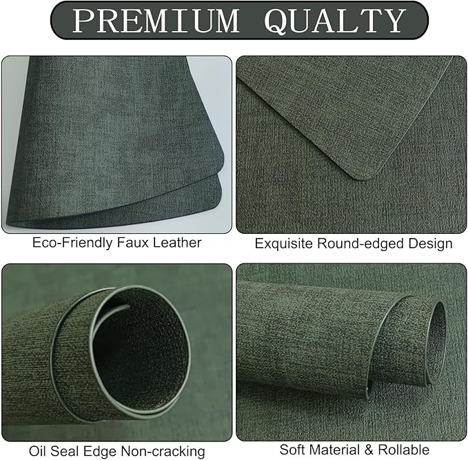 Round Table Placemats Set of 4, Faux Leather Wedge Shape Place Mats Heat Resistant Wipeable Washable Table Mats, Heavy Duty Kitchen Dining Mats(Dark green)
