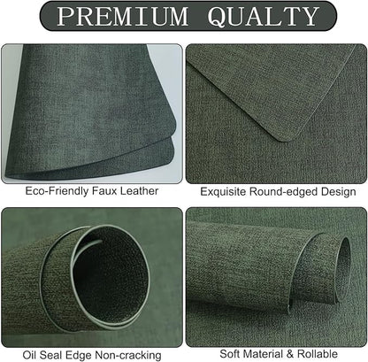 Round Table Placemats Set of 4, Faux Leather Wedge Shape Place Mats Heat Resistant Wipeable Washable Table Mats, Heavy Duty Kitchen Dining Mats(Dark green)