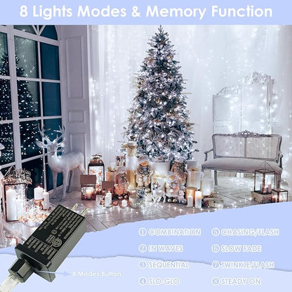 66FT 200 LED Fairy Lights with Remote, Plug in Twinkle Light Outdoor Indoor | 8 Modes, Timer, Dimmable, Memory Function, Waterproof Cool White String Lights for Bedroom Garden Party Christmas Decor