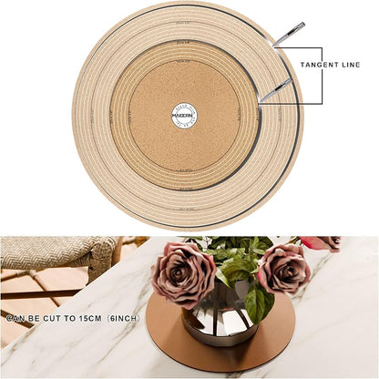 MAIDERN 12 Inch Round Cork & Leather Placemats, Cuttable Size (6-12 Inch), Trimmable Dining Table Mat, Heat Resistant/Non-Slip Table Cover for Kitchen, Office, or Restauran (Brown)