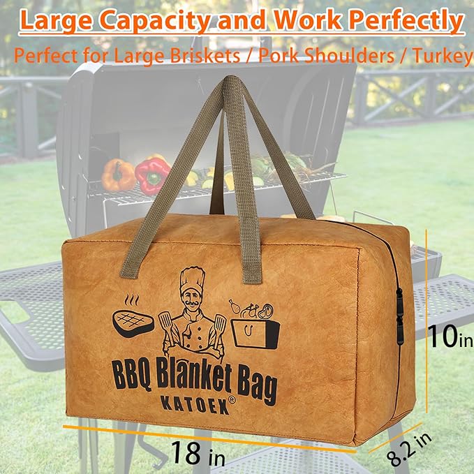 BBQ Blanket for Resting Meat, Insulated Brisket Resting Blanket for Smoking, Reusable BBQ Meat Resting Bag with Handle Strap & Wide Mouth for Large Briskets/Pork Shoulders/Turkeys (18in)