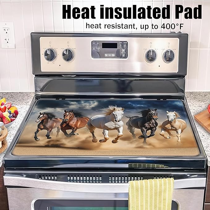 Stove Top Covers for Electric Stove,Galloping Horse Flat Top Stove Cover,Cool Animal Heat Resistant Glass Top Stove Cover Protector Anti-Slip Range Covers, 28 x 20 Inch