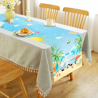 Surfing Theme Table Runner, Summer Beach Linen Fabric Table Runner for Everyday Use 72 x 13 Inches, Washable Table Cover for Indoor Outdoor Kitchen Dining Table Home Decorations