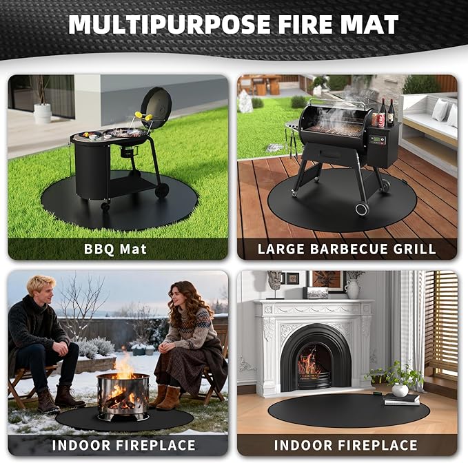 36" Round Fire Pit Mat - Double-Sided Heavy Duty Fire Resistant Waterproof Oil-Proof Grill Mat, Thick Deck Patio Lawn Protector, Easy Clean BBQ Floor Mat for Outdoor Fire Pit