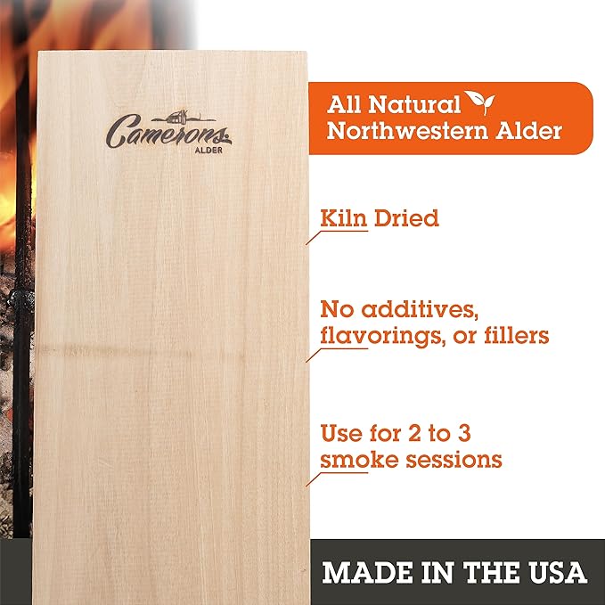 Camerons Alder Grilling Planks - 8 Pack (5.5"x11.5") - Premium Natural Alder Wood - Easily Infuse Smoky Flavor into BBQ Salmon, Fish, Pork, Veggies, and More - Sourced in the USA - Grilling Gift Idea