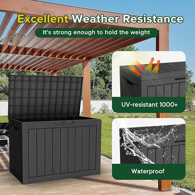 EasyUp 50 Gallon Outdoor Storage Box, Outdoor Deck Boxes for Garden Tools Equipment,Cushions and Patio Storage,Lockable and Resin,Easy to Install(Black)