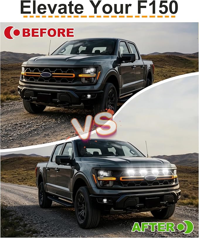 LED Grill Lights for Ford F150 2024-2026 Accessories Tremor Only, White | Direct-Snap F150 Front Grille Marker Lights, OEM-Style Fit, IP68 Waterproof, Raptor-Style Front-End Upgrade, Off-Road Ready