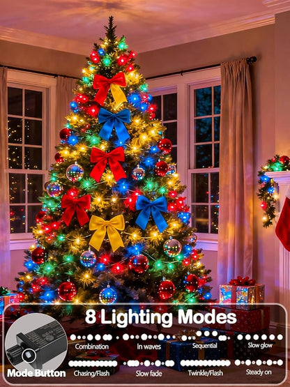 264 FT 800 LED Christmas Lights String Indoor Outdoor Waterproof Multicolor | Timer and Memory Function, 8 Modes Green Wire Twinkle Lights for Xmas Tree Fence Pillar Bedroom Garden Holiday Party Decor