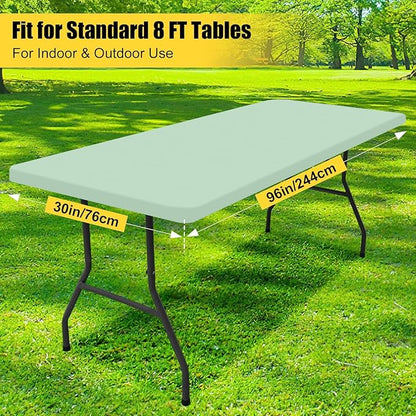 Smiry Rectangle Picnic Table Cloth, Waterproof Elastic Fitted Tablecloths for 8 Foot Tables, Washable Polyester Table Cover for Camping, Indoor and Outdoor (Green, 30"x96")