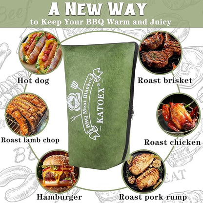 BBQ Blanket for Resting Meat, BBQ Brisket Blanket Meat Resting Blanket for Smoking, Grilling Meat Insulated Resting Bag with Wide Mouth for Large Brisket/Turkey (Regular 21in Green)