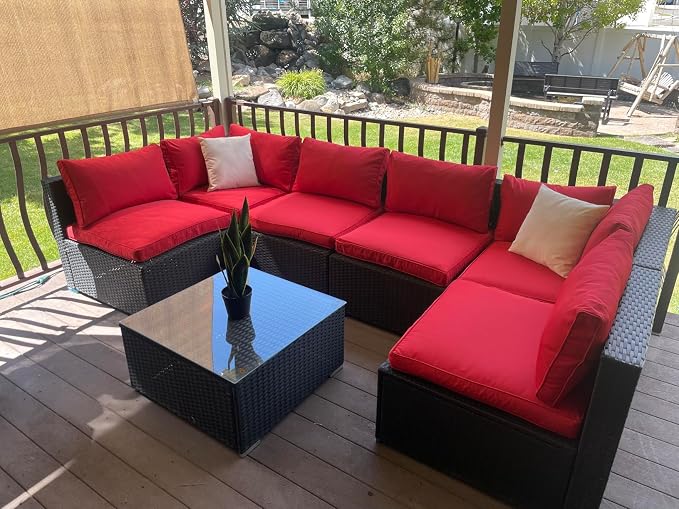 Outdoor Cushion Covers Replacement 14 Pcs, Red | Patio Cushion Covers fit for 7Pieces 6-Seater Wicker Rattan Sectional Couch Sofa Outdoor Cushion Slipcovers