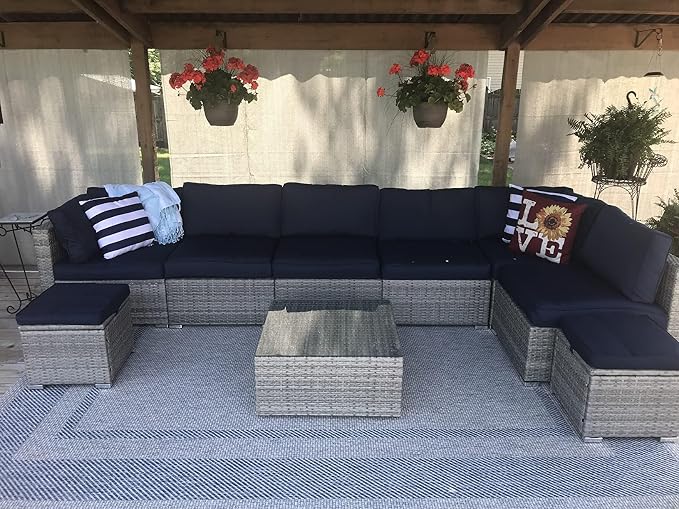 Outdoor Cushion Covers Replacement 14 Pcs, Black | Patio Cushion Covers fit for 7Pieces 6-Seater Wicker Rattan Sectional Couch Sofa Outdoor Cushion Slipcovers Set