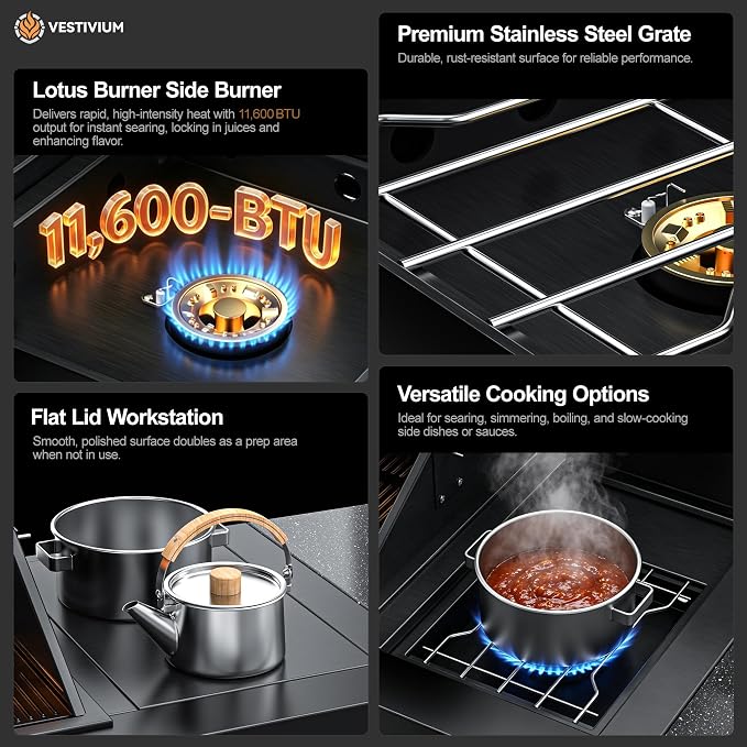 6+1 Burner Natural Gas Modular Outdoor Kitchen Grill Module, 99500 BTU Stainless Steel BBQ with Side Burner for Patio Kitchen Island Permanent Gas Line NG