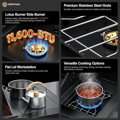 6+1 Burner Natural Gas Modular Outdoor Kitchen Grill Module, 99500 BTU Stainless Steel BBQ with Side Burner for Patio Kitchen Island Permanent Gas Line NG