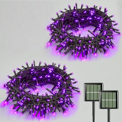 YEGUO 2 Pack Purple Solar Halloween Lights, Each 33ft 100 LED Solar String Lights Outdoor Waterproof, 8 Modes Solar Christmas Lights Outdoor for Bedroom Patio Garden Halloween Party Decor