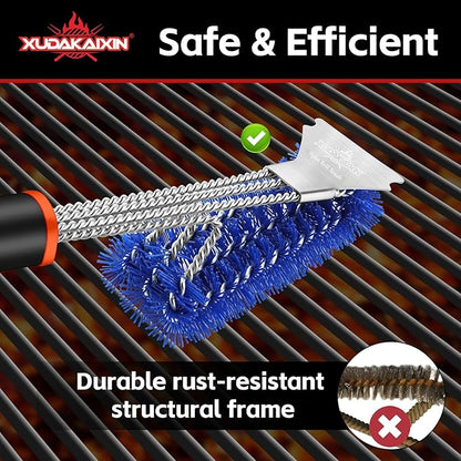 XUDAKAIXIN Grill Brush and Scraper, Safe Nylon Bristles Barbecue Outdoor Grill Brush for Cooled Grates, Extra Strong BBQ Cleaner Accessories (Blue)