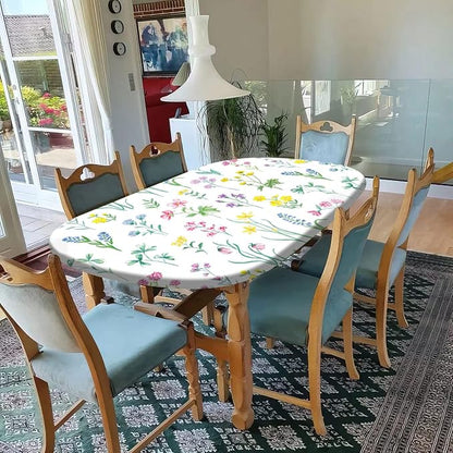 Oval Fitted Tablecloth, Purple Lavender and Pink Floral, 42x60 Inch, Polyester, Elastic Edged, Perfect for Dining, Special Occasions, Decorating