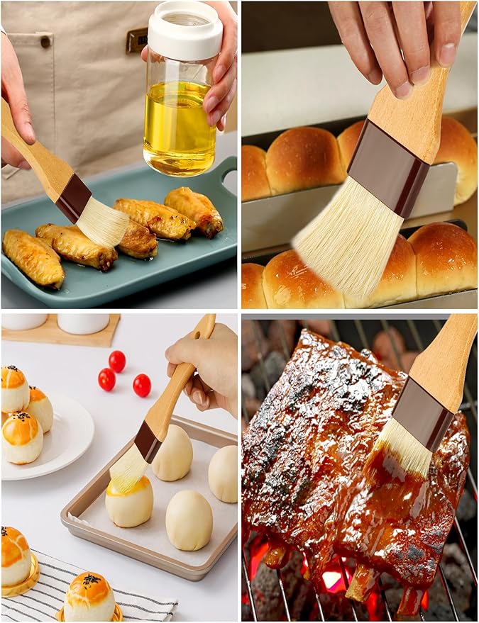 2" & 1.5" Non-Shedding Natural Boar Bristle Pastry & Basting Brush - Food-Grade, Heat-Resistant Cooking Gadgets for Baking, Grilling, Butter, Egg Wash, Oil, Sauce, Marinade, Roasting,Coffee