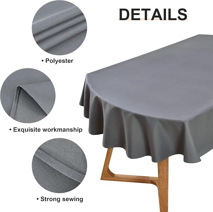 Wolkemer Large Oval Tablecloth 60 x 120 Inch Washable Fabric Table Cloth Solid Grey Table Cover for Dining Wedding Party Banquet Tabletop Decoration