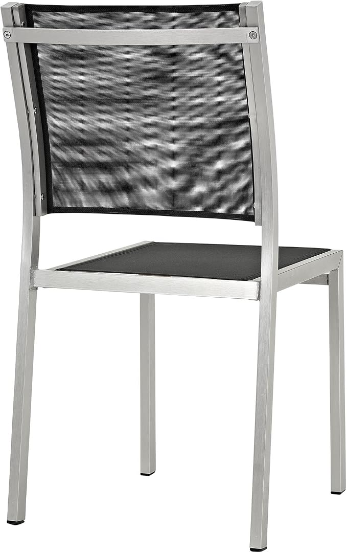 Modway Shore 5-Piece Aluminum Outdoor Patio Dining Table Set in Silver Black