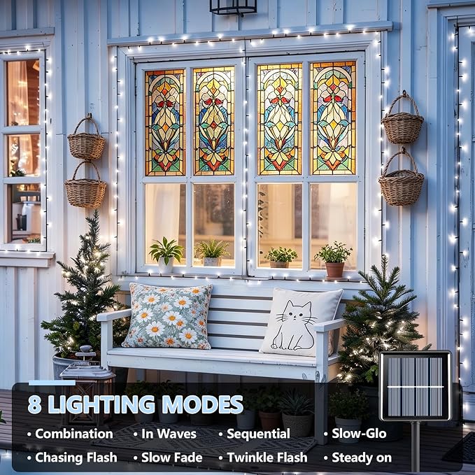 YEGUO Solar String Lights Outdoor Waterproof, 2 Packs Each 33ft 100 LED White Lights, 8 Modes Twinkle Light for Christmas Tree Outside Garden Yard Xmas Decor