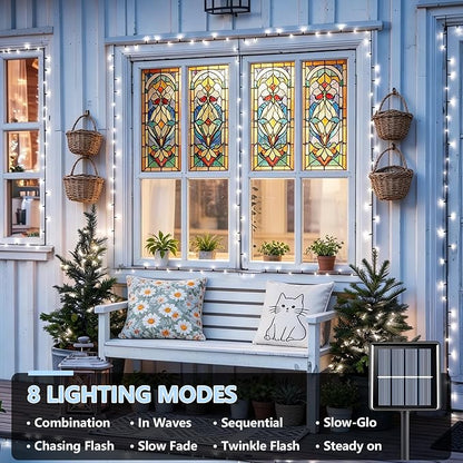 YEGUO Solar String Lights Outdoor Waterproof, 2 Packs Each 33ft 100 LED White Lights, 8 Modes Twinkle Light for Christmas Tree Outside Garden Yard Xmas Decor
