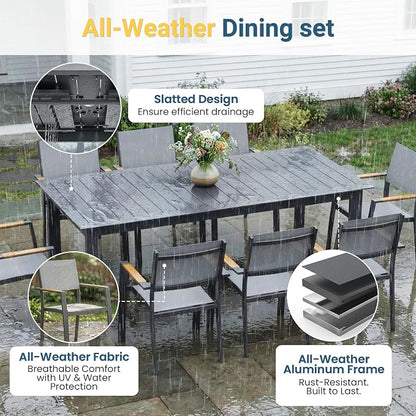 FansaFurn Patio Furniture Set with 121" Extendable Dining Table, Patio Table Set for 4–12 People, All-Weather Aluminum Outdoor Furniture, Outdoor Dining Set for Backyard, Porch, and Garde, Grey