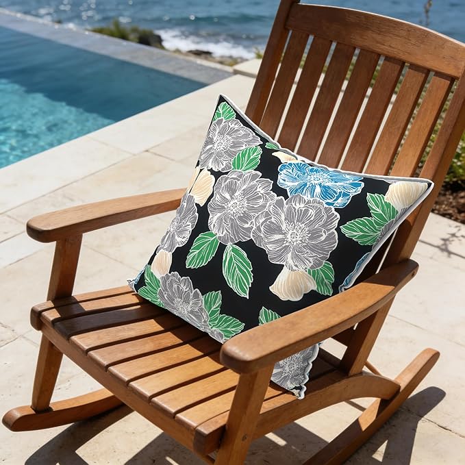 LVTXIII Outdoor Pillow Covers 18x18 Patio Waterproof Throw Pillow Cases Fade Resistant Accent Pillow Covers for Spring Summer Garden Decoration, Set of 2, Peony Garden
