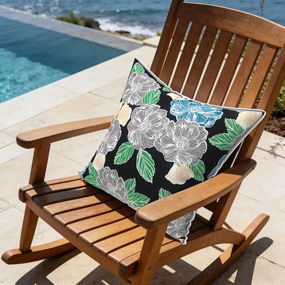 LVTXIII Outdoor Pillow Covers 18x18 Patio Waterproof Throw Pillow Cases Fade Resistant Accent Pillow Covers for Spring Summer Garden Decoration, Set of 2, Peony Garden