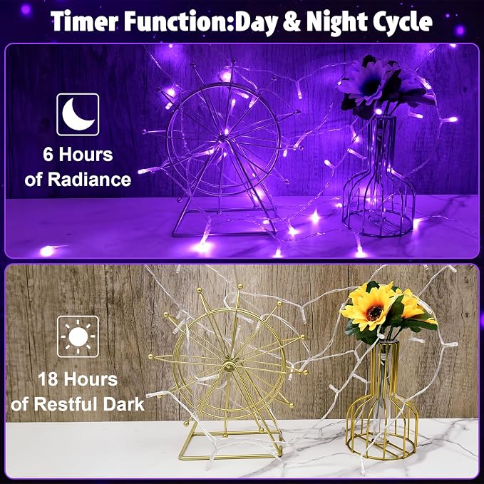 cshare String Lights Outdoor Waterproof 9.8ft 30 LED, Purple Fairy Lights Battery Operated with Timer Clear Wire for Indoor & Outdoor Christmas Halloween Decorations Garland Party Garden 2 Packs