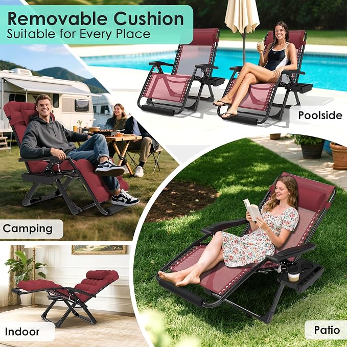 Suteck Oversized Zero Gravity Chair, 500LBS 33" XXL Reclining Lounge Chairs | W/Removable Cushion&Headrest, Upgraded Lock, Big Cup Holder and Footrest, Reclining Camping Chair Recliner for Indoor Outdoor