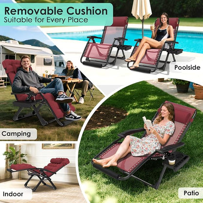 Suteck Oversized Zero Gravity Chair, 500LBS 33" XXL Reclining Lounge Chairs | W/Removable Cushion&Headrest, Upgraded Lock, Big Cup Holder and Footrest, Reclining Camping Chair Recliner for Indoor Outdoor