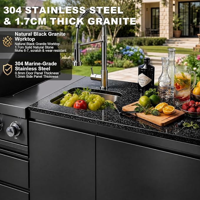 95.6" 6-Burner Modular Outdoor Kitchen Island, 85,000 BTU Propane Gas Grill | 6 Burners, Rear Infrared, Granite Countertop, Fridge, 360°Faucet,304 Sink, Rotisserie, Storage Cabinet